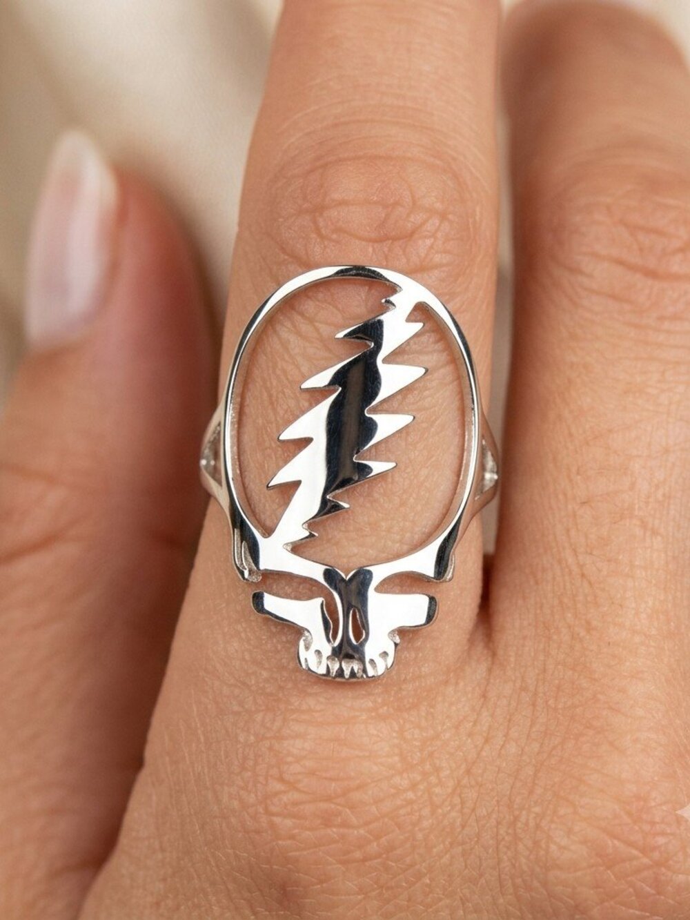 Grateful Dead Silver Plated Ring Steal Your Face Assorted Sizes Brand New